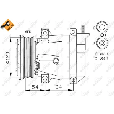 Abbildung von NRF EASY FIT 32484 Kompressor V5 12 PAG 150 mit Kompressoröl, Dichtring CHEVROLET: Nubira Kombi, Lacetti Schrägheck