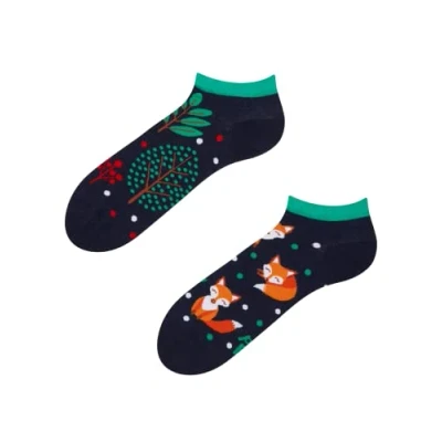 Abbildung von Dedoles Sneaker Socken Low Cut Füßlinge Unisex Damen Herren Baumwolle lustiges Design Geschenk links rechts verschieden, Farbe Blau, Motiv Rotfuchs Knöchelsocken, Gr. 35 38