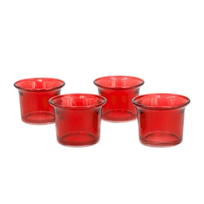 Abbildung von Creativery Teelichtgläser 63x45 mm Set 4 Stück Teelichthalter Glas mit geschwungenem Rand Tulpenform Farbauswahl: rot 250
