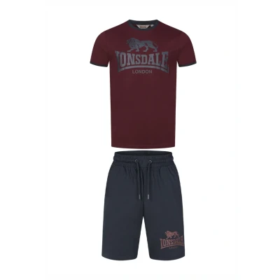 Abbildung von Lonsdale Herren T Shirt &amp; Shorts Set normale Passform MAIST, Oxblood/Dark Navy, S