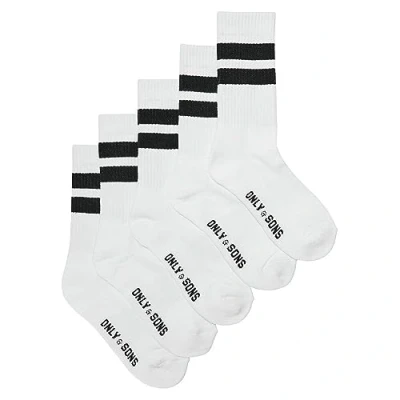 Abbildung von ONLY &amp; SONS Herren ONSRODY Tennis 5 Pack NOOS Socken, White/Pack:5 White Black Stripes, 39 42
