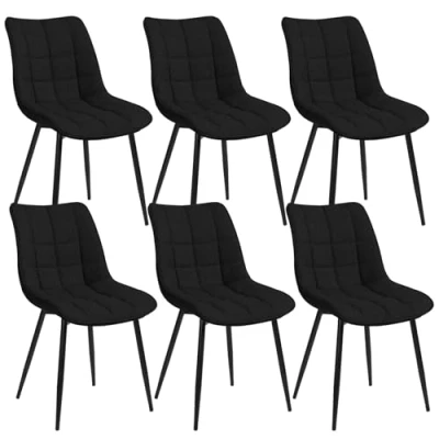 Abbildung von WOLTU 6 x Esszimmerstühle 6er Set Esszimmerstuhl Küchenstuhl Polsterstuhl Design Stuhl mit Rückenlehne, Sitzfläche aus Leinen, Gestell Metall, Schwarz, BH206sz