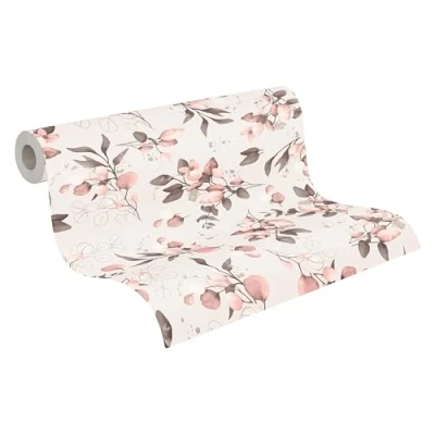 Abbildung von A.S. Création Vliestapete &quot;Pure Elegance Blumen Tapete Mustertapete Blümchen Blattmuster&quot;, leicht glänzend, floral für Schlafzimmer Küche Wohnzimmer Design