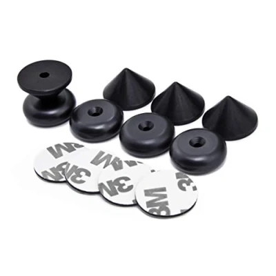 Abbildung von PrecisionGeek Set aus Lautsprecher Spikes und Pads, 20 mm Durchmesser, Aluminium schwarz, Pads in runder Form, Selbstklebende im Lieferumfang enthalten, für HiFi Ständer, Soundbars