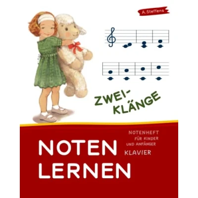 Abbildung von Notenheft. Noten lernen für Kinder und Anfänger. Klavier. Zweiklänge.