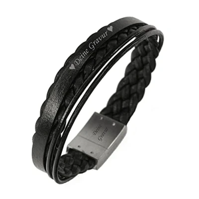 Abbildung von COWstyle Personalisiertes Lederarmband Herren mit Namen oder Datum Armband Gravur Geschenk zum Vatertag Männerarmband für Papa