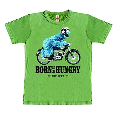 Abbildung von Logoshirt Tshirt Sesamstrasse KRÜMELMONSTER Motorrad print, Herren, Größe: Medium, Hellgrün