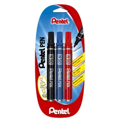 Abbildung von Pentel Marker Permanent konische Spitze Blister de 3 Schwarz/Blau/Rot