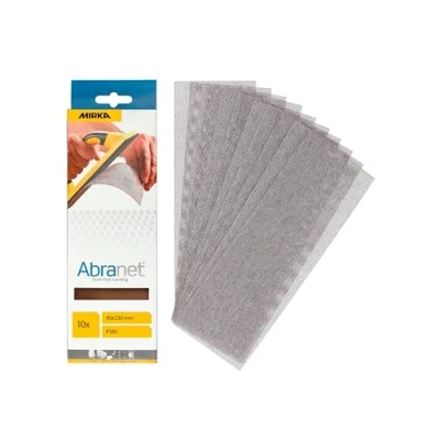 Abbildung von Mirka Abranet® Netz Schleifstreifen (80 x 230 mm), Profi Schleifgitter mit P180 Körnung und Klett, für Handschliff, Schwingschleifer Handschleifblock, 10er Pack