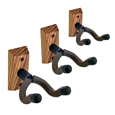 Abbildung von PUNK Gitarren Wandhalter 3er Pack,Zebra Hartholz Ukulele Wandhalterung,Gitarren Kleiderbügel Wandhaken,Halter,Ständer,für Akustik,Elektrik,Gitarre,Bass,Banjo,Mandoline,Ukulele (3PCS)