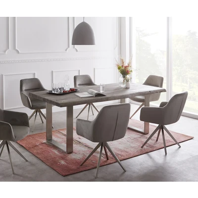 Abbildung von Esstisch Edge 180x90 XL Akazie Platin Edelstahl Schmal Live