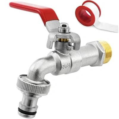 Abbildung von SHYNE Premium 3/4 Zoll Wasserhahn aus Messing rost und frostsicher + Gratis Schlauchanschluss PTFE Band E Book für Garten, Waschmaschine, Regentonne
