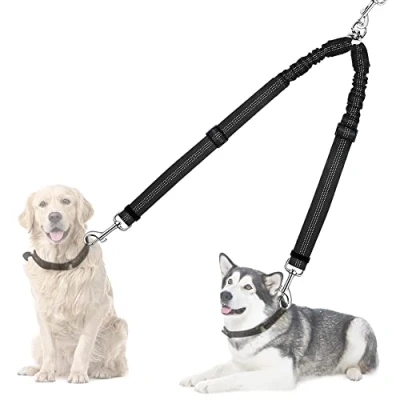 Abbildung von Nasjac Doppelte Hundeleine, kein Verheddern 360 drehbarer Splitter Doppelleine fur Zwei Hunde, verstellbare stoßdämpfende Bungee reflektierende Leine für Hunde klein mittlere und große Lauftraining
