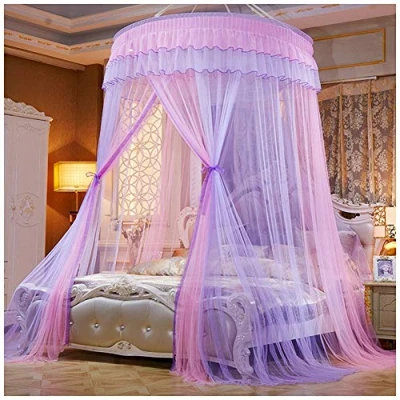 Abbildung von Große Romantische Kuppel Moskitonetz Vorhang Bett Baldachin Runde Prinzessin Traum Betthimmel Deko Insektenschutz Pink Lila(Höhe:2.7M)