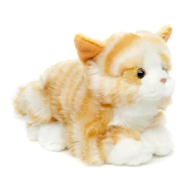 Abbildung von Uni Toys Kuscheltier Katze mit Stimme (braun weiß) 20 cm (Länge) Plüsch, Plüschtier, zu 100 % recyceltes Füllmaterial
