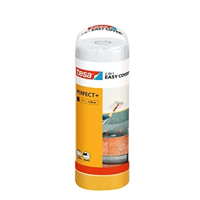 Abbildung von tesa Easy Cover Perfect+ Refill m 2in1 Malerfolie mit Malerband aus Washi Papier zum Abkleben und Abdecken bei Malerarbeiten 33 x 140 cm