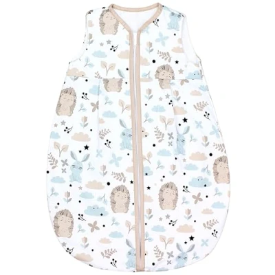 Abbildung von TupTam Baby Sommer Schlafsack 0.5 TOG aus Oeko TEX zertifizierten Materialien, Farbe: Igel Hase Beige Mintgrün, Größe: 80 86