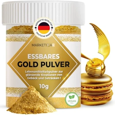 Abbildung von Essbarer Glitzer 10g Lebensmittelfarbe Gold für Getränke Goldpulver Essbar zum Dekorieren Goldstaub Perfekt Cocktails und Kuchen Vegan ohne E171