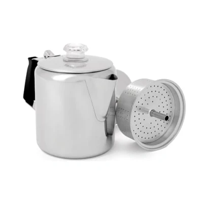 Abbildung von GSI Outdoors Glacier Kaffeekanne aus Edelstahl mit Silikongriff, Unisex, Perkolator 6 Tassen, 65206, Edelstahl, gebürstet, Tassen