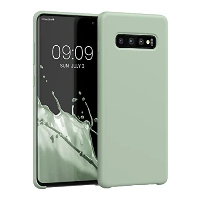 Abbildung von kwmobile Hülle kompatibel mit Samsung Galaxy S10 Plus / S10+ Silikon Handy Case Handyhülle weiche Oberfläche kabelloses Laden Graugrün