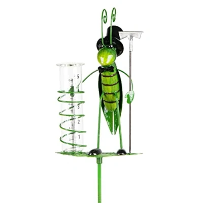 Abbildung von DanDiBo aus Metall mit Erdspieß 140 cm Grashüpfer 585905 Niederschlagsmesser Regenmesser (Inklusive Glas wetterfest Gartendeko Gartenstecker Bodenstecker)