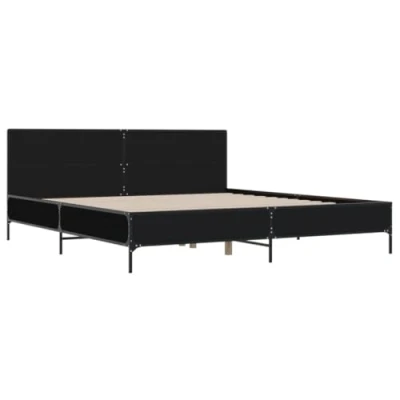 Abbildung von vidaXL Bettgestell, Bett mit Kopfteil für Schlafzimmer, Bettrahmen Lattenrost, Schlafzimmerbett Doppelbett, Schwarz 180x200cm Holzwerkstoff Metall