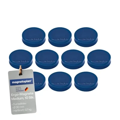Abbildung von Ergo Magnete Medium, Durchmesser 30 x 8 mm, 10 Stück, dunkelblau