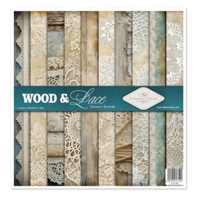 Abbildung von ITD Collection Scrapbook Papier 12x12 inches Scrapbooking Paket 310 x 320 mm Dekorpapier für Decoupage Kartenherstellung 10 Blatt + 1 Kunstjournal Wood &amp; Lace SLS 080