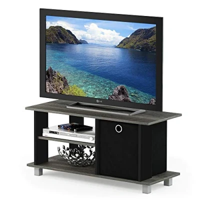 Abbildung von Furinno Sully 3 Stufe TV Ständer für bis 48, Französische Eiche Grau/Schwarz, 104.4 (Breite) x 40.1 (Höhe) 39.4 (Tiefe) cm