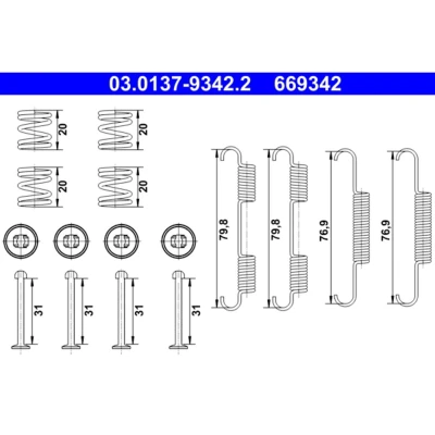 Abbildung von ATE 03.0137 9342.2 Zubehörsatz, Feststellbremsbacken NISSAN: NP300 Navara Pickup, Pathfinder 3, MERCEDES BENZ: X Klasse Pickup