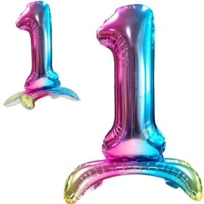 Abbildung von Luftballon 1. Geburtstag Zahl 1 Mehrfarbig Stehende Foil XXL Riesen Folienballon 82cm Geburtstagsdeko Ballon Deko zum Geburtstag.