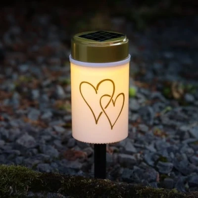 Abbildung von MARELIDA LED Kerze Solar Grablicht Grabkerze Herz Grableuchte H: 12cm rot Lichtsensor (1 tlg)
