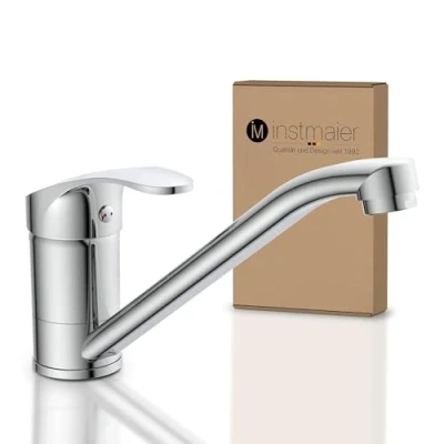 Abbildung von instmaier Spültischarmatur K1 Wasserhahn für Küche, Einhebelmischer Chrom mit leichtgängiger Keramikkartusche, Hochdruckarmatur