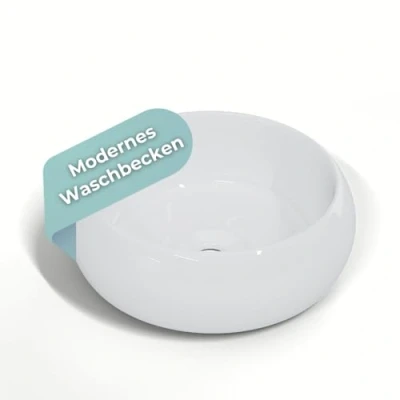 Abbildung von HAGO24 Keramik Waschbecken in Weiß I 350x120mm Hochwertiges Aufsatzwaschbecken rund Kratzfestes Handwaschbecken ohne Überlauf Modernes Waschtisch Aufsatzbecken für Badezimmer &amp; Gäste WC