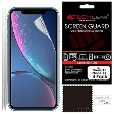 Abbildung von TECHGEAR [3 Stück Displayschutz für iPhone XR Ultra Klare Schutzfolie (6.1 Zoll) mit Reinigungstuch + Applikationskarte