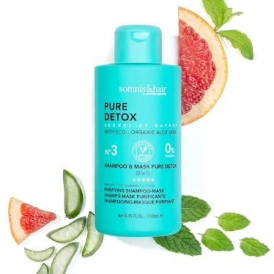 Abbildung von somnis&amp;hair 2 in 1 Reinigendes Detox Shampoo und Maske Kontrolliert Fett Schuppen Oxygeniert Erfrischt die Kopfhaut Parabenfrei Vegan 250 ml