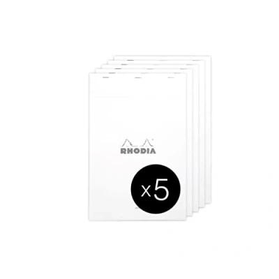 Abbildung von Rhodia 19601C Packung mit 5 Notizblöcken geheftet No.19 A4+ 21x31,8cm 80 Blätter liniert Rand 80g, Weiß, 1 Pack