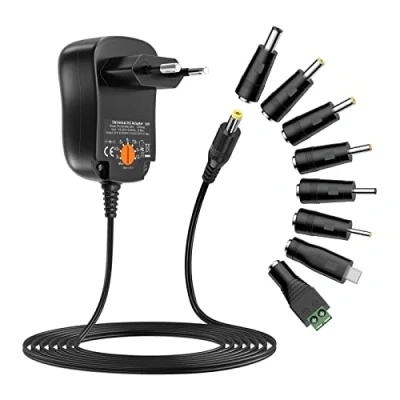 Abbildung von Zolt 12W AC zu DC Schaltnetzteil 3V 4.5V 5V 6V 7.5V 9V 12V 1A Universelles Netzteil mit 8 Steckern für Lautsprecher Kamera Lampe Tablet und mehr Haushaltselektronik, 1000mA max.