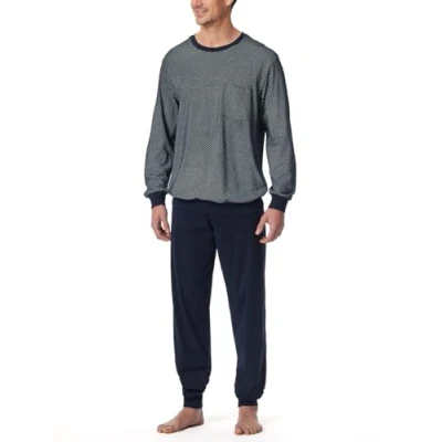 Abbildung von Schiesser Herren Schlafanzug lang mit Bündchen Nightwear Set Pyjamaset, Nachtblau_182196, 102 cm