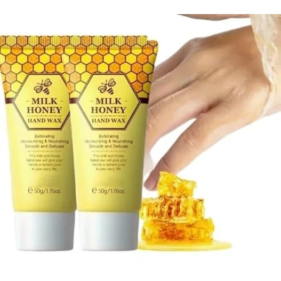 Abbildung von Handmaske, 2 Stück Milch Honig Peel Off Handwachs, Maske, Handpflege Hydrating Peeling Nagel Hand &amp; Fuß Moisturizing Handschuhe Serum für rissige Hände, trockene,