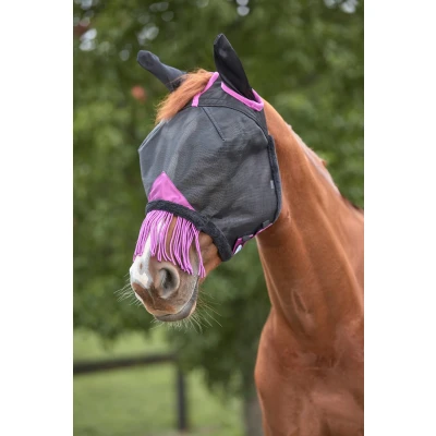 Abbildung von Weatherbeeta Fliegenmaske Comfitec Deluxe Durable Mesh mit Ohren und Fransen Schwarz/Lila XWarmblut
