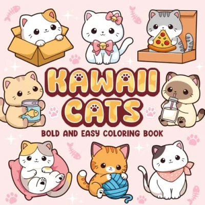 Abbildung von Kawaii Cats Bold And Easy Coloring Book: Cute Adorable Minimalist Designs Simple Art Page For Kids Adults