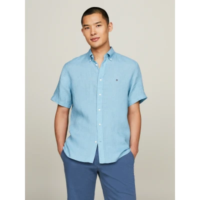 Abbildung von Tommy Hilfiger Short Sleeve Regular FIT Hemd, Herren, Größe: Large, Sleepy blue