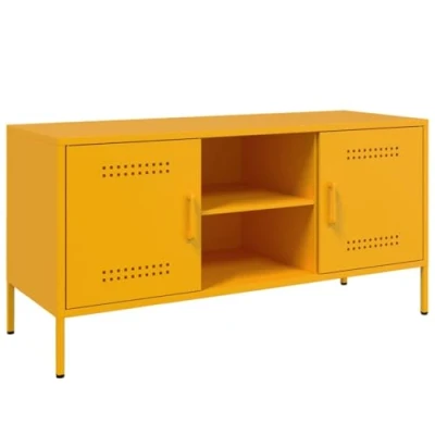 Abbildung von vidaXL TV Schrank, Lowboard für Fernseher, Fernsehtisch mit Stauraum, Möbel Fernsehschrank Wohnzimmer, Industrie Stil, Senfgelb Stahl