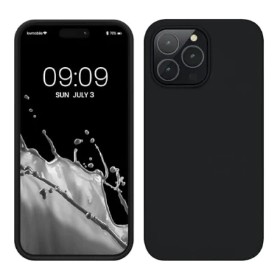 Abbildung von kwmobile Hülle für das iPhone 14 Pro Max dünnes Silikon Handy Case stoßfeste Handyhülle mit weicher Oberfläche unterstützt kabelloses Laden Heidelbeerblau