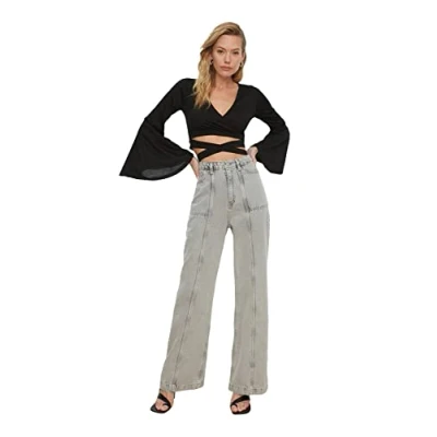 Abbildung von Trendyol Damen Gray Stitch Detailed High Waist 90&#039;s Wide Leg Jeans, Gray, 36 EU