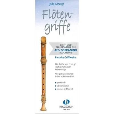 Abbildung von Jede Menge Flötengriffe Alt/Sopranino (Barocke Griffweise): Griff und Trillertabelle für Alt Sopraninoblockflöte, barocke Griffweise