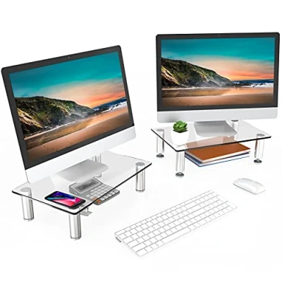 Abbildung von FITUEYES 2 Stück Monitorständer Bildschirmständer für Monitor Laptop Fernseher aus Glas 38,5 x 24 7,5 cm Drucker bis 25kg DT103803GC