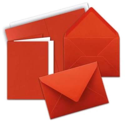 Abbildung von 25x Faltkarten SET DIN A6/C6 mit Brief Umschlägen in Tomatenrot inklusive Einleger 14,8 x 10,5 cm Premium Qualität FarbenFroh
