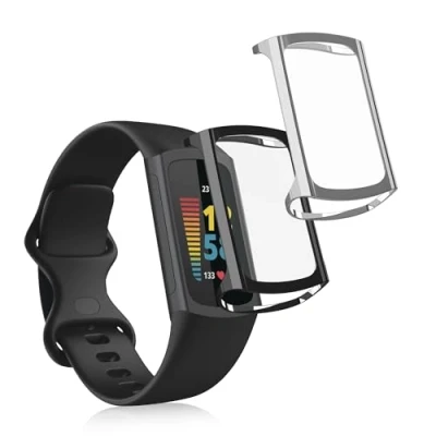 Abbildung von kwmobile 2X Schutzhülle kompatibel mit Fitbit Charge 6 / 5 Hülle Fullbody Cover Set aus Silikon Schwarz Silber